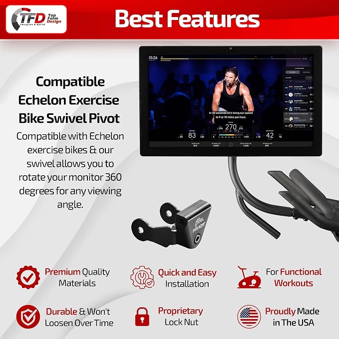 The Tray-E & Pivot-E, Compatible with Echelon Bikes | Made in The USA - 360 Movement Adjuster for Bikes at Home, Echelon Exercise Bike Screen