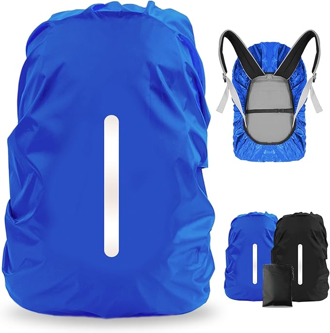 LAMA 2 Pack Waterproof Rain Cover for Backpack, Reflective Rucksack Rain Cover for Anti-Dust/Anti-Theft/Bicycling/Hiking/Camping,XL Size (for 56L-70L Backpack), 1 Pcs Black + 1 Pcs Royal Blue