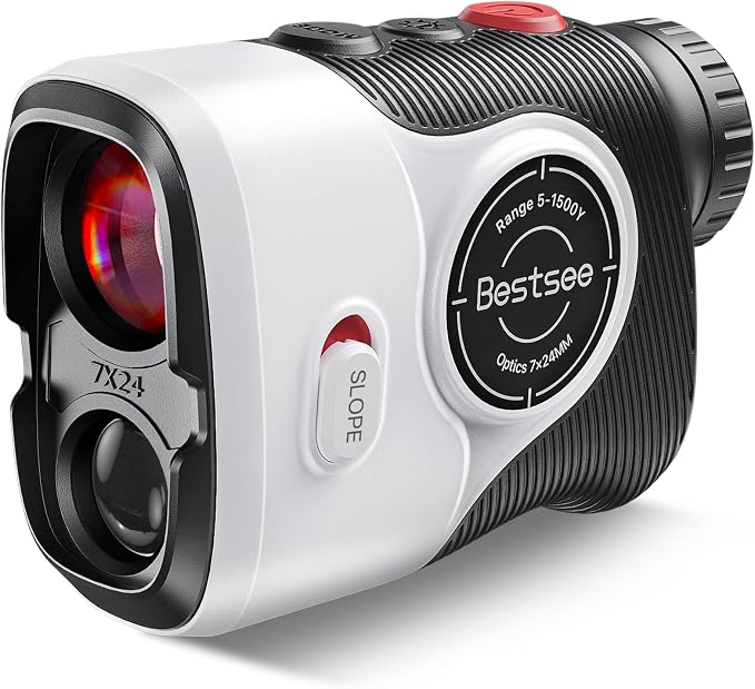 Bestsee Golf Rangefinder with Slope & Red Backlight, 1500Yards Laser Range Finder, 0.3s FlagLock Vibration, 7X Magnification, Magnet Stripe, 85% Transmission Lens for Golfing/Hunting, Golf Accessories