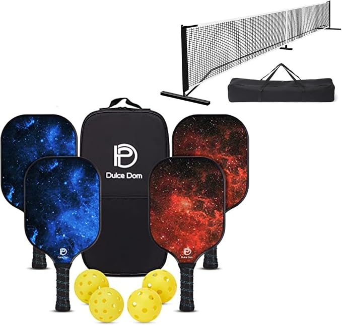 Dulce DOM Pickleball Paddles Set of 2/4 - USAPA Approved, 4 Indoor Outdoor Pickleball Balls, Fiberglass Surface Paddle Racket with Cover Bag, Ideal Training Equipment Gift for Men & Women