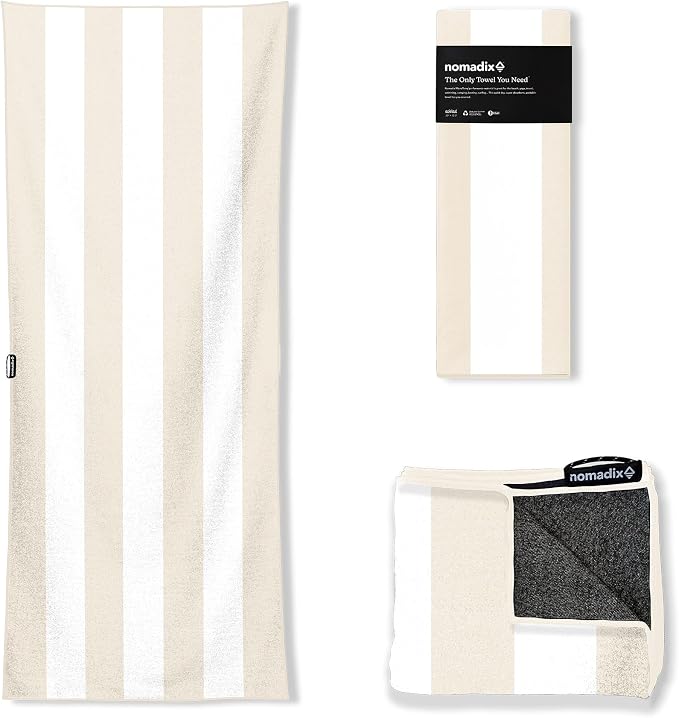 Nomadix Original Towel - Perfect for Beach, Pool, Travel, Camping, Yoga - Made with Recycled Materials - Super Absorbent - Sand Resistant - Classic Cabana Tan- 72.5x30