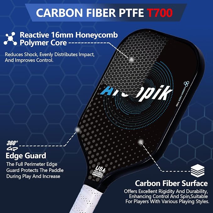 Pickleball Paddles Set of 2 – Lightweight T700 Carbon Fiber Pickleball Paddles, Durable 2 Paddles + 4 Outdoor Balls + Bag, Best for Beginner & Pro