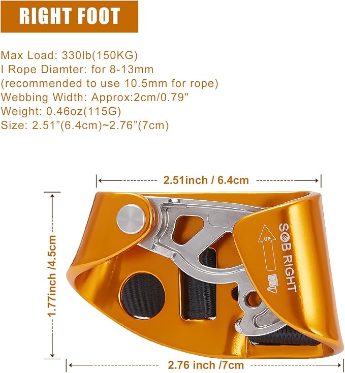 SOB Quick Step Foot Ascender,Outdoor Rock Climbing Tree Arborist, Mountaineering Equipment Climbing Rappelling Device for 8-13mm Rope
