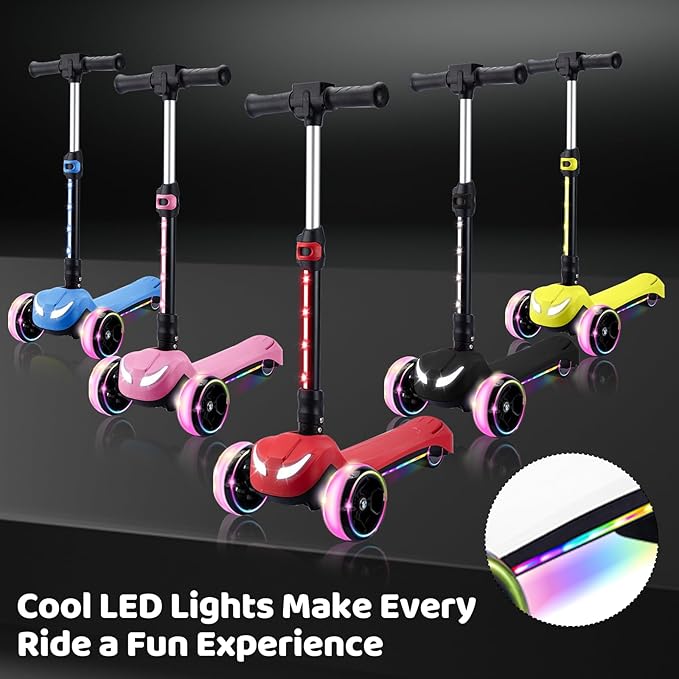 Electric Scooter for Kids w/150W Powerful Motor, Thumb Throttle, LCD Screen, Bluetooth, Light-Up Stem Deck & Wheels, 3 Adjustable Heights, 5MPH Safe Speed, 3 Wheel Electric Scooter for Kids