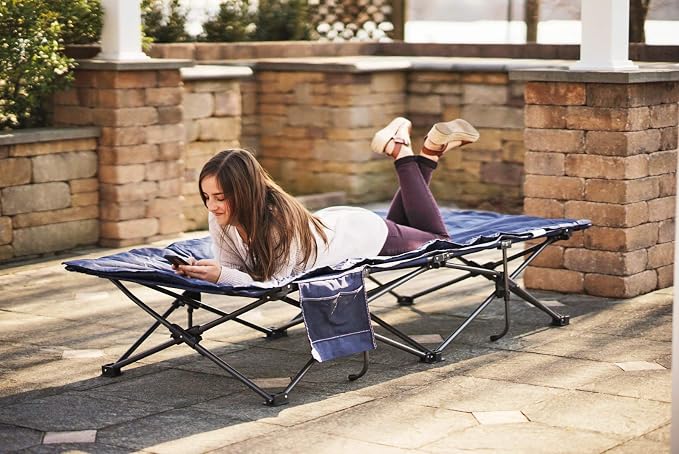 Zenithen Limited Outdoor Indoor Use Portable Foldable Lounge Furniture, Perfect for Camping, Backyard Use, Patio Furniture, Cot w/Padding, Dark Blue (Pack of 1)
