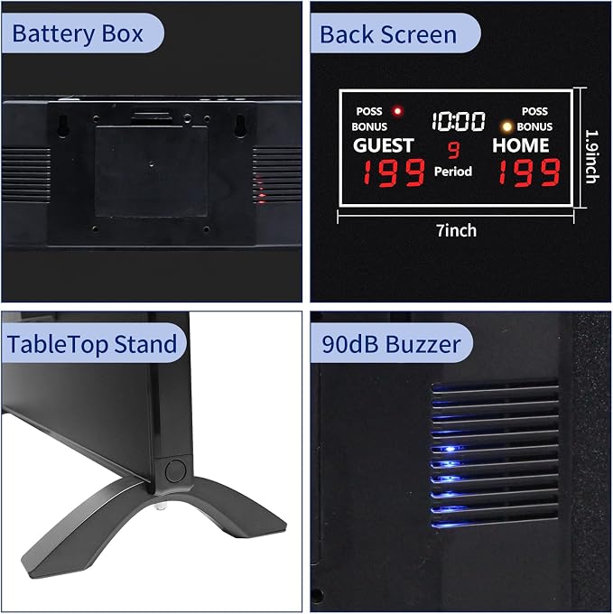 LUCKY TIME Electronic Basketball Scoreboard with Buzzer, Digital Scoreboard with Remote,Portable Score Keeper Battery Powered Score Board for Sports Games