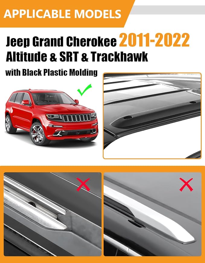 KINGGERI 330lbs Lockable Roof Racks Cross Bars Fit for Jeep Grand Cherokee Altitude & SRT & Trackhawk with Roof Black Moldings 2011-2022, Anti-Theft Aluminum Rails Crossbars Cargo Luggage