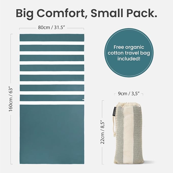 SummerSand Microfiber Beach Towel - Quick Dry, Sand Free - Compact and Lightweight for Travel - Recycled Materials - Travel Bag Included - Large Microfiber Towel (63x31.5in – Ocean Green)