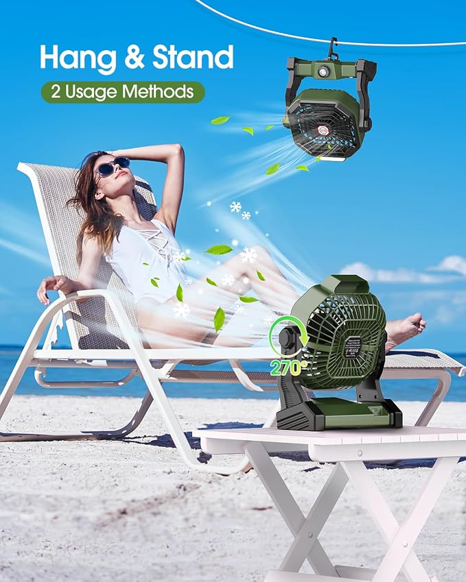 Solar Powered Fan,【Max 40H Runtime】Rechargeable Solar Camping Fans & Led Lantern,8-inch Portable Fan with Solar Panel,Battery Operated Powered Outdoor Tent Fans for Camping Essentials Accessories