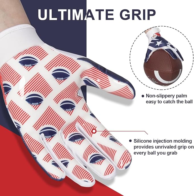 RIGWARL Football Gloves Adult Men, Youth Kids Football Gloves with Super Sticky Grip, Receiver Glove Adult Youth Kids Best Gift for Father‘s Day