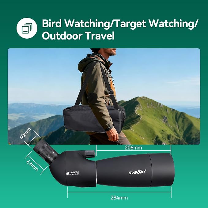 SVBONY SV28 Spotting Scopes with Tripod, 25-75x70 Spotting Scope with Phone Adapter, IP65 Waterproof Fogproof Spotter Scope for Target Shooting, Bird Watching