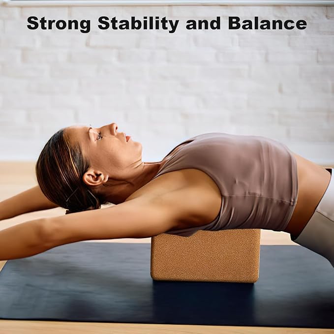 4 Pack Cork Yoga Blocks, Non Slip and High Density Yoga Blocks, Natural Wood Brick for Exercise, Pilates, Stretching, Balance, Gym, Home Workout,9 x 6 x 4Inch