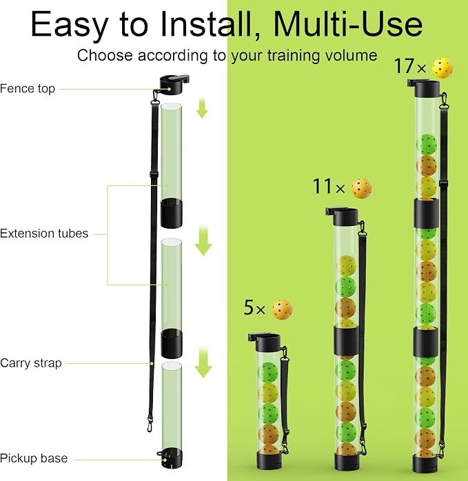 17 Balls Pickleball Ball Retriever & Ball Holder Storage with Strap, Back Saver for Pickleball Accessories, Quick for Pickleball Tube Ball Pickup