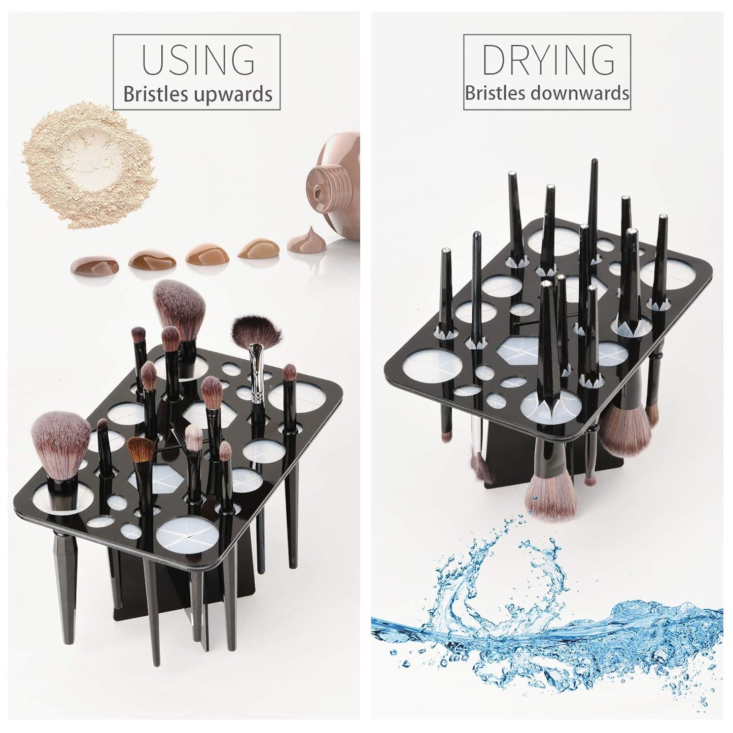 Makeup Brushes Drying Rack, Brushes Dryer, Collapsible 28 Slot Acrylic Brush Holder Stand Tree Tray Support Display for Makeup Artist Acrylic Nail Brushes Makeup Lovers