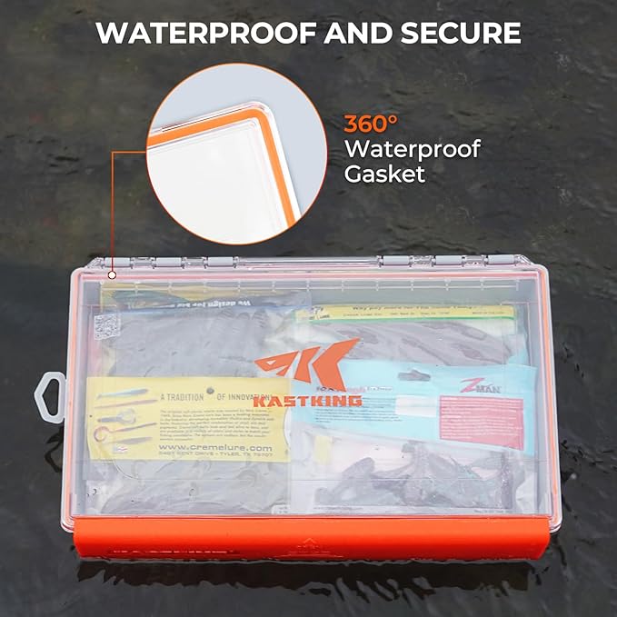 KastKing HyperSeal Waterproof Tackle Box, 3700 Deep Tackle Trays, Fishing Tackle Box Organizer With Exterior Stickers, Fishing Gear & Fishing Accessories Storage, 2 Packs No Compartment