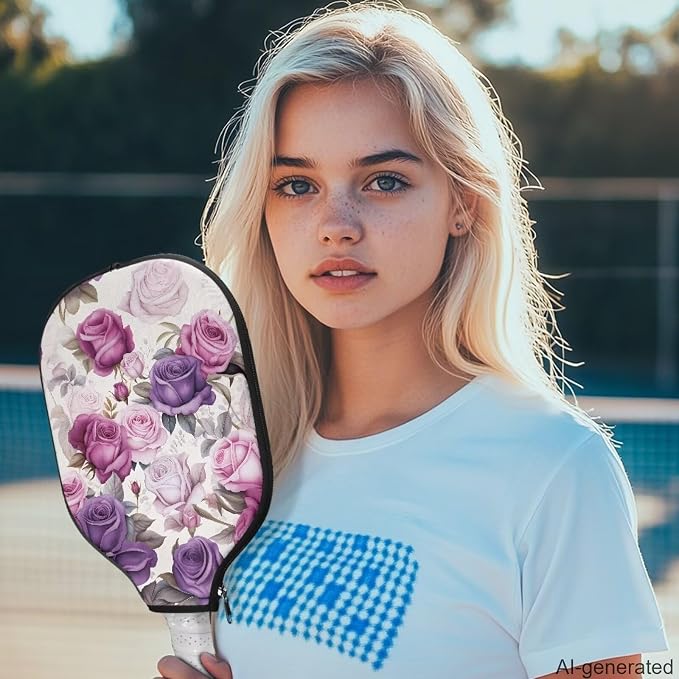 Roses Set of 4 Pickleball Paddle Cover Portable Pickle Ball Rackets Cases Zipper Closure 8.7 X 11.4 in Pickleball Racket Carry Sleeve Pickleball Paddle Covers for Women Fits Most Paddle