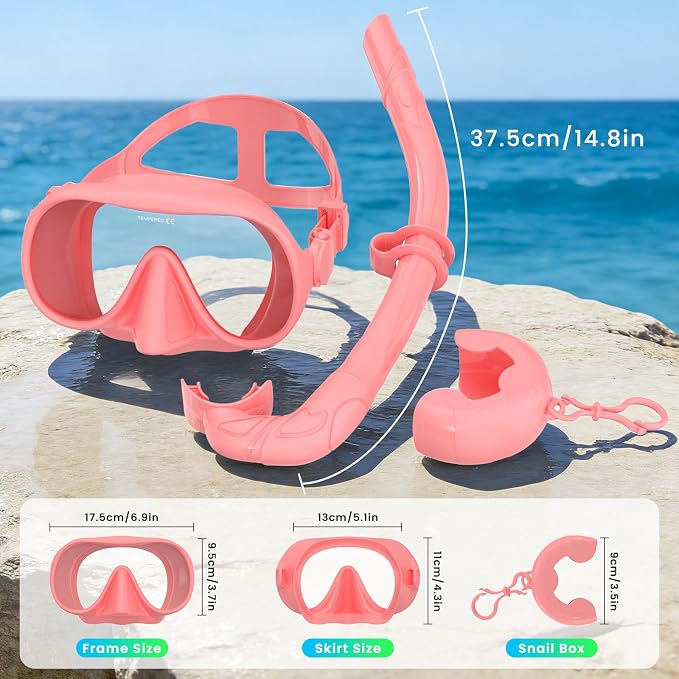 Snorkeling Gear for Adults, Snorkel Set Adult, Scuba Diving Mask, Panoramic View Anti-Leak Anti-Fog Dive Swimming Goggles Tempered Glass Panoramic Wide View Travel Portable Foldable