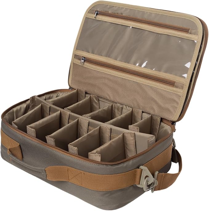 Fly Fishing Reel Case,Shockproof Organizer Bag with Adjustable Dividers, Holds 10 Fly Reels, Protective Travel Gear Bag with Mesh Pocket