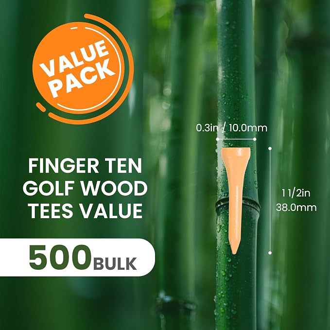 FINGER TEN Bamboo Golf Tees Wood 1 1/2 2 3/4 3 1/4 Inch Wooden Short Long Tee Color Bulk 250/500/1000/2000 Count for Men Women Kids in Red Pink USA Flag