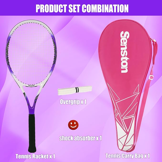 Senston 27 inch Tennis Racket for Adults 1 Pack Tennis Racket Set Tennis Overgrip, Vibration Damper