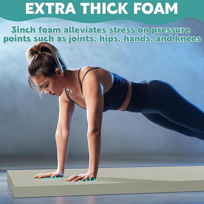 MABOZOO 3 Inch Thick Yoga Mat, Extra Thick Gymnastics Mat With Carrying Handles for Men Women, PU Leather Anti-Tear Fitness Foam Exercise Mat for Yoga, Pilates, Stretching