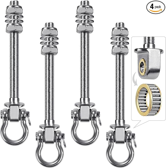 SELEWARE Heavy Duty Bearing Swing Hangers, 4 Pack Stainless Steel Hooks for Wood and Steel Beam, Sets Hardware for Hammock, Yoga, Porch, Heavy Bag, 7" x M2/5", 1500LB Capacity
