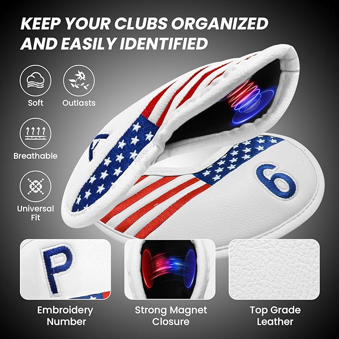 FINGER TEN Magnetic Golf Iron Headcovers Value 11 Pack, Durable PU Leather with Embroidered Numbers for Easy Identification, Multiple Colors Available Fits Most Iron Clubs