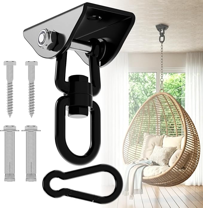 360°Rotating Hammock Hanging Kit, Heavy Duty 1200 lb Capacity Stainless Steel Hanging Swing Hooks, 1 Pack Swing Hanger for Yoga, Hammock Chair, Sandbag, Swing Sets(Black