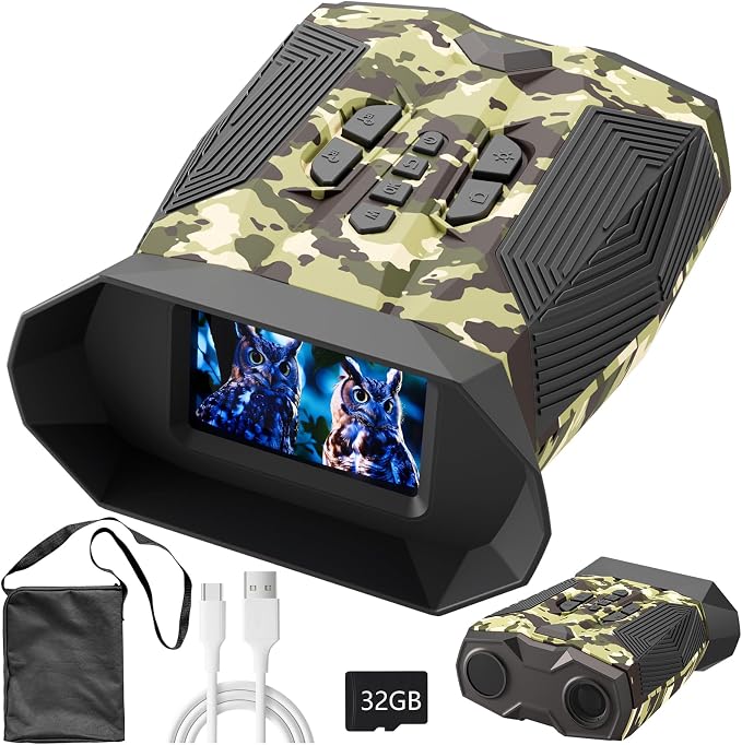 Night Vision Goggles, 4K Full-Color Night Vision Binoculars for Adults,Large-Capacity Rechargeable Battery with 32GB TF Card, 20X Digital Zoom & 3'' Large Screen，Suitable for Camping & Fishing