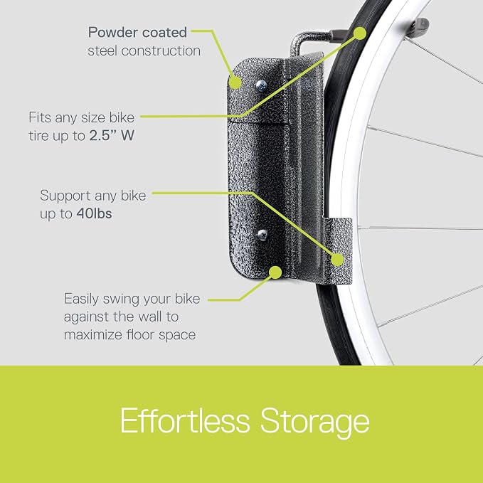 Swivel Bike Wall Mount by Delta Cycle - Garage Bike Rack Swings 90 Degrees For More Floor Space - Bike Wall Hanger With Rear Tire Tray - Vertical Bike Rack Holds Any Bike Up To 40 lbs