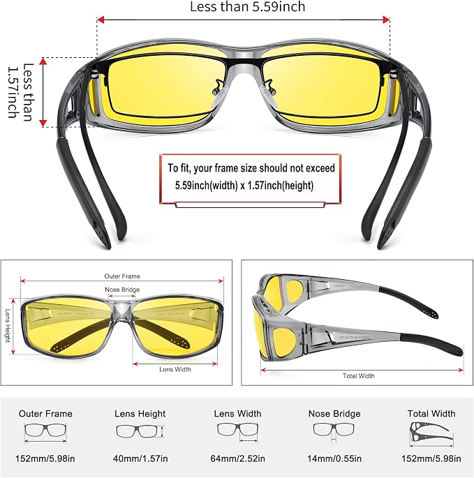 URUMQI Polarized Sunglasses Fit Over Glasses for Men Women, Wraparound Sun Glasses UV400 Protection for Driving Fishing
