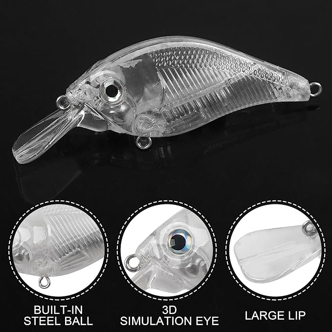 Blank Fishing Lure Kit,Unpainted Popper Plug Lures DIY Crank Bait Set Fishing Pliers Treble Hooks 3D/4D Lure Eyes Bait Sticker Split Rings,Fish Tackle Accessories Kits