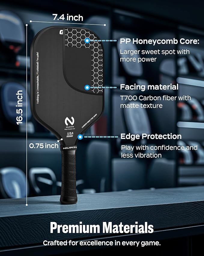 niupipo Pickleball Paddles Set of 2/4/1, USAPA Approved Carbon Fiber & Fiberglass Hybrid, Easy Power, Polypropylene Honeycomb Core, Cushioned 4.72" Grip, Bag/Cover, Pickleball Paddle Set for Men Women