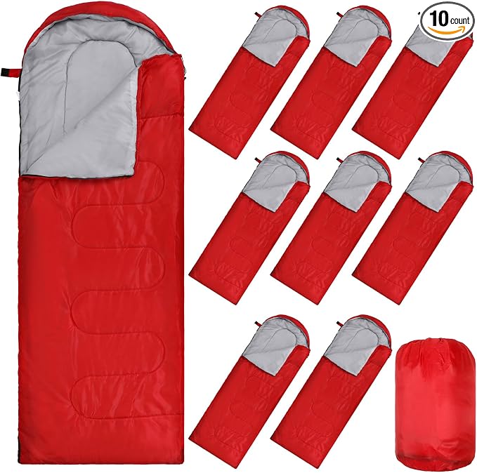 Macarrie 10 Pcs Bulk Sleeping Bags for Adults 0 Degree Waterproof Emergency Sleeping Bags with Compression Sack for Camping Hiking Backpacking Outdoor Activities