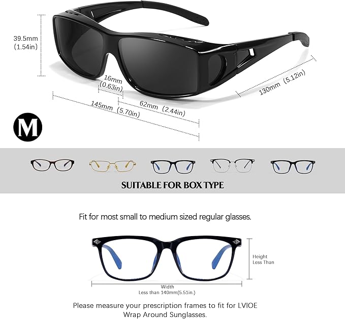 LVIOE Over Glasses Sunglasses Wrap Around Polarized Sunglasses for Men Women Fit Over Prescription Glasses with UV Protection