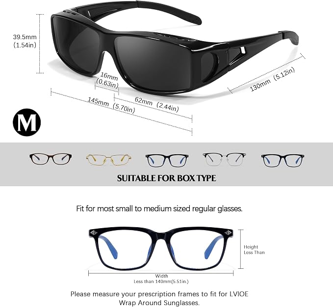 LVIOE Over Glasses Sunglasses Wrap Around Polarized Sunglasses for Men Women Fit Over Prescription Glasses with UV Protection