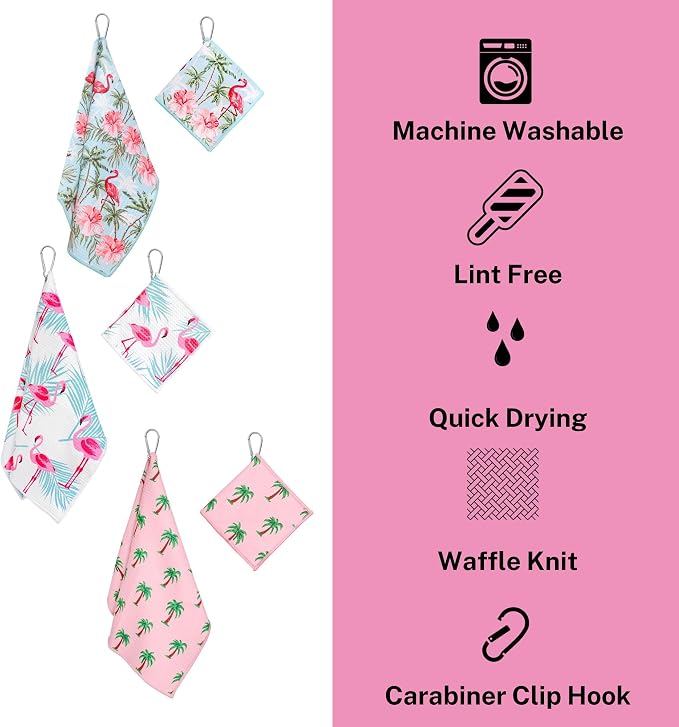 Golf Towel Gift for Golf Bags with Clip for Men & Women, Waffle Weave Microfiber Towel with Industrial Strength Clip Hook for Strong Hold to Golf Carts or Clubs, Set of 6