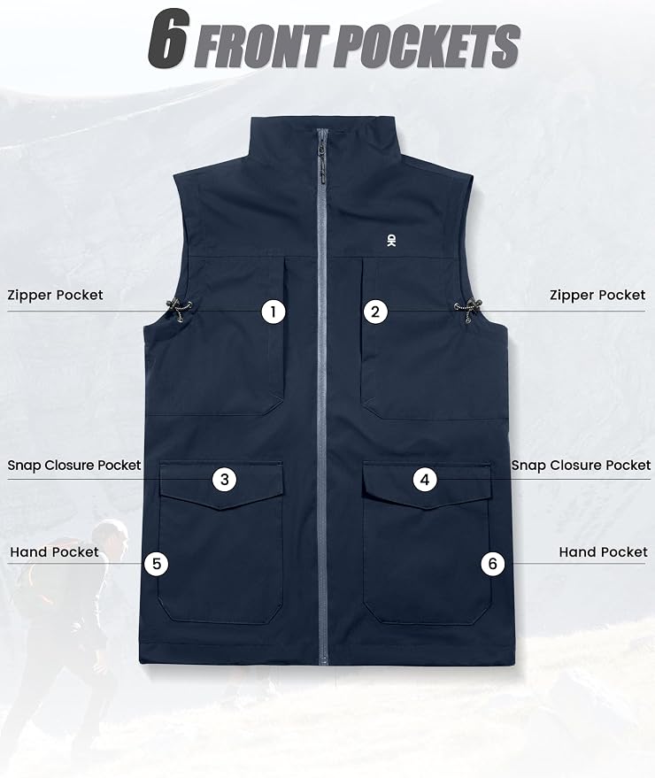Little Donkey Andy Men's Lightweight Quick Dry Vest Windproof Sleeveless Jacket with 11 Pockets for Travel Fishing Hiking