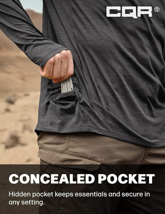 CQR Men's UPF 50+ Sun Protection Long Sleeve Quick Dry Athletic Shirts, Stretch Running Workout Hiking T-Shirts