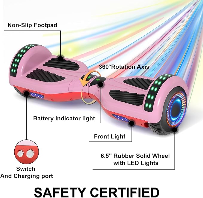 Kids Scooter with Bluetooth Speaker & Corlorful LED Lights, Dual 250W Motor 7.5 Mph Speed, Gifts for All Ages