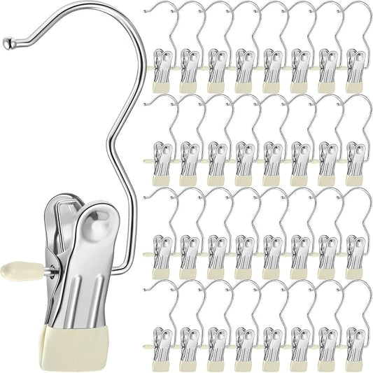 Yinder 150 Pcs Boot Hangers Clips Laundry Hooks Hanging Stainless Steel Clothes Pins Portable Clip Hangers for Closet Travel Socks Pants Handbags Hats Towels (Beige)