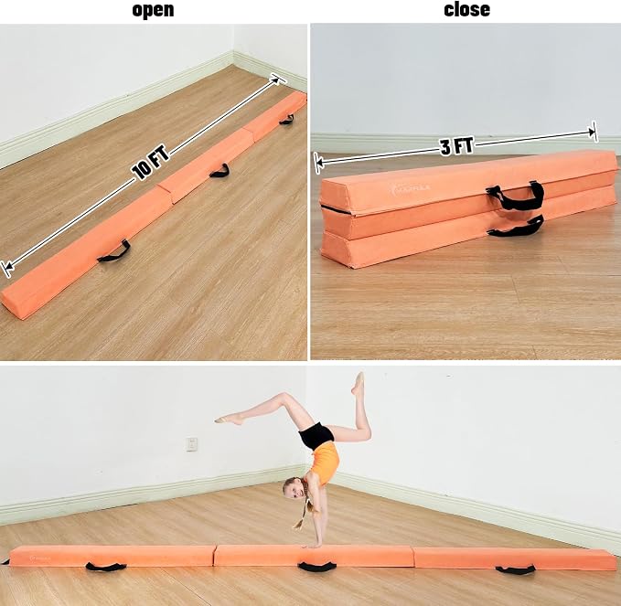 MARFULA 6 FT / 8 FT / 9 FT Folding Gymnastics Beam Foam Balance Floor Beam - Extra Firm - Suede Cover - Anti Slip Bottom with Carry Bag for Kids/Adults Home Use