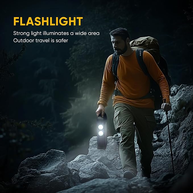Solar Flashlight with USB Cable，6 Modes Solar LED Camping Light Rechargeable，8000LM Super Bright Emergency Light，IP67 Waterproof, Handheld Spotlight，Multifunctional LED Searchlight for Emergency