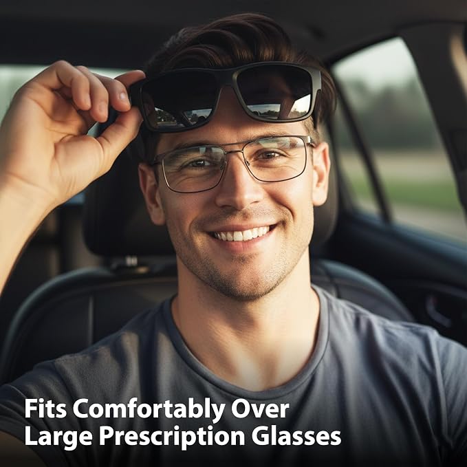 BLUE CUT Fit Over Polarized Sunglasses Driving Clip-on Over Glasses, Solar Shield Sunglasses Over Prescription Glasses
