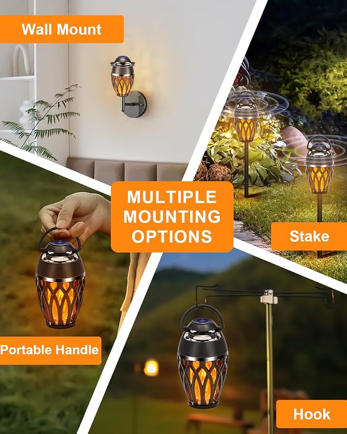 MOFOKEAY 2 Pack Outdoor Bluetooth Speakers,Wireless Speakers with LED Flame Flickers,IP5X Waterproof Torch Lights Lantern Speakers for Patio Yard Pool Party,Gifts for Men/Women