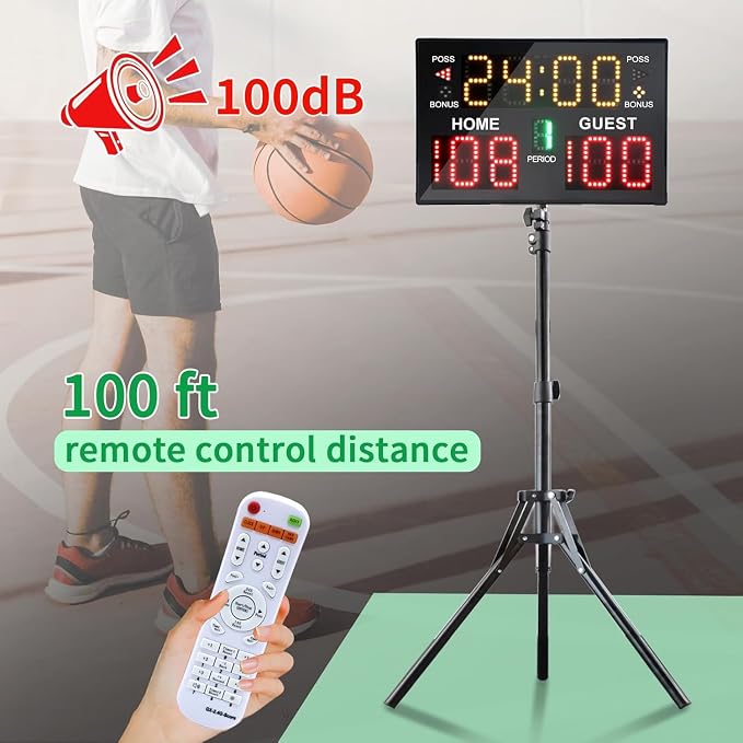 Portable Digital Scoreboard with Remote, LED Electronic Score Keeper, Battery Powered Basketball Score Board, Outdoor Scoreboard for Indoor Outdoor Courts & Sports Events