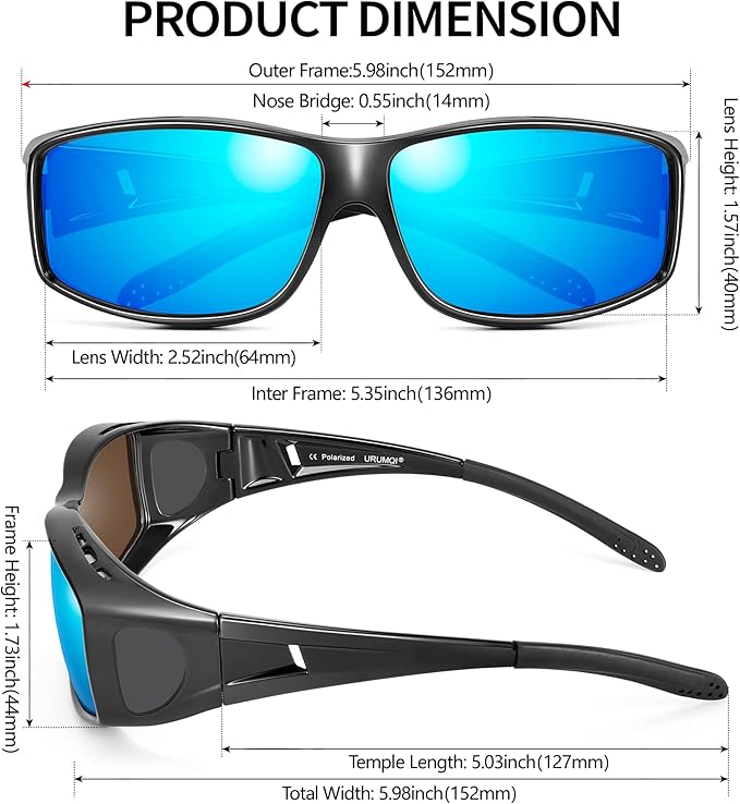 URUMQI Polarized Sunglasses Fit Over Glasses for Men Women, Wraparound Sun Glasses UV400 Protection for Driving Fishing