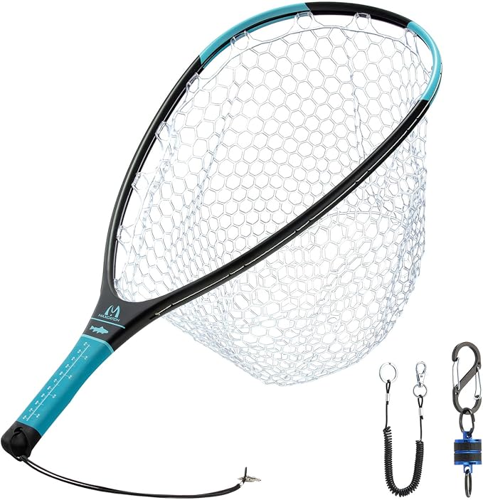 Maxcatch Fly Fishing Landing Net, Carbon Fiber Frame, Rubber Mesh, with Magnetic Net Release, for Trout Bass Catch and Release