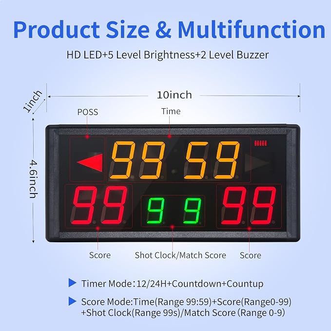 Portable Digital Scoreboard with Tripod,Multiple Sport Electronic Scoreboard with LED Display