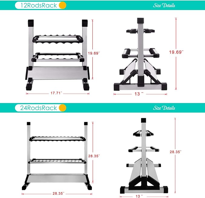 Fishing Rod Rack - Aluminum Alloy Rod Holder, Holds Up to 24 Rods, Fishing Pole Storage Organizer for Garage or Home